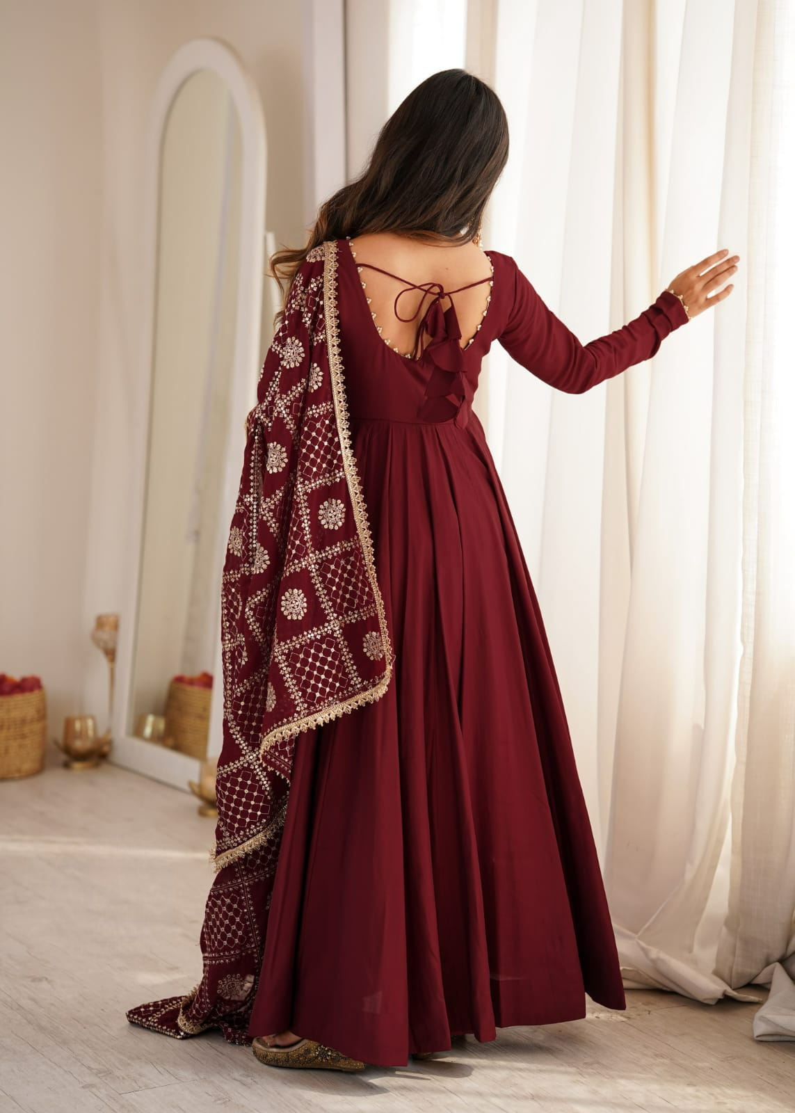 Maroon Chanderi Fabric Anarkali set